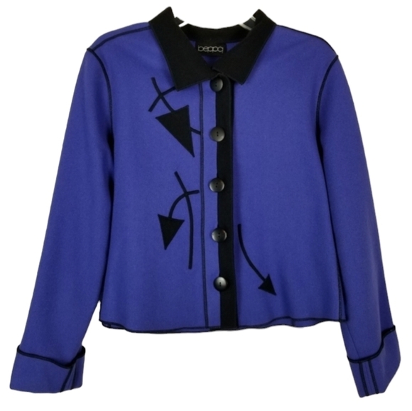 Vintage 80s Beppa Wool Button Jacket Size Small Purple Black Artsy Size Small - Picture 1 of 6